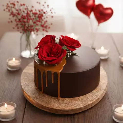 Rose Swag on Chocolate Cake