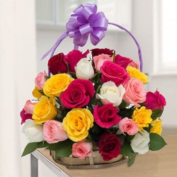Round Mixed Roses Basket