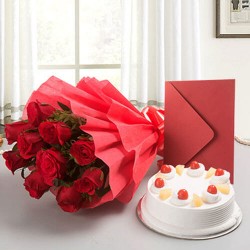 Cake With Roses Bunch & Greeting Card