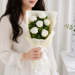 Snow Blossom 6 White Roses Bouquet