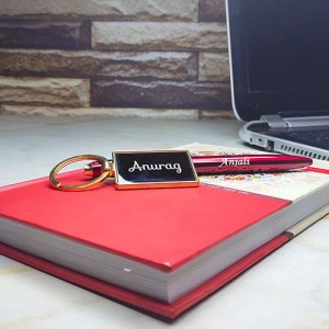 Personalised Metal Key Ring With Pen