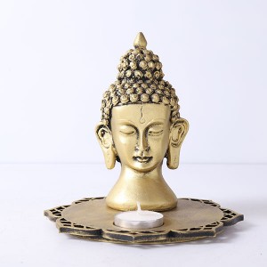 Buddha Head With Decorative Wooden Tray and T light