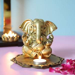Siddhi Ganesha With Decorative Wooden Trayand T light