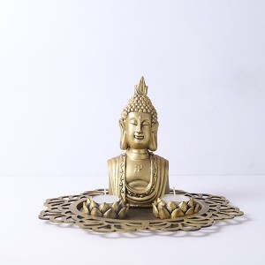 Buddha Head Idol With Decorative Wooden Tray and T light
