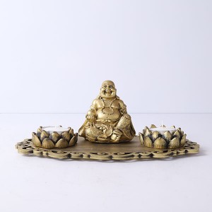 Laughing Buddha with Lotus Shape T light holders and Decorative Tray