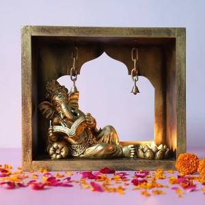 Decorative Reading Ganesha in Mandir