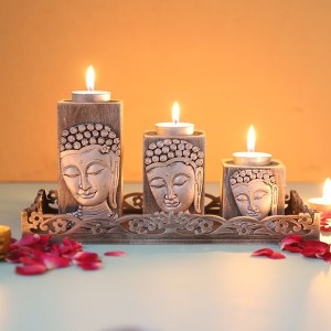 Set of 3 Antique Silver Finish Buddha