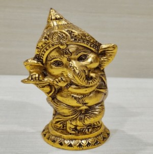 Bansuri Ganesha Golden Color Idol
