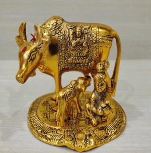 Kamdhenu Cow and Calf with Kanha Religious Idol