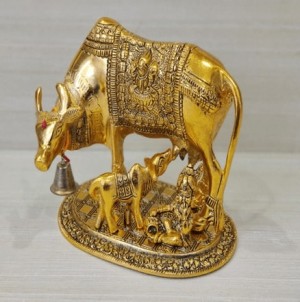 Kamdhenu Cow with Calf Together with Kanha Ji idol