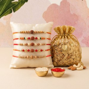 Rudraksha Rakhi & Chandan Rakhi - Set of 5 - Main