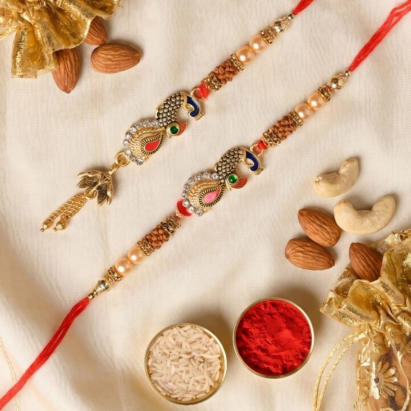 Peacock Rakhi for Bhaiya Bhabhi with Dry Fruits - Angle 3