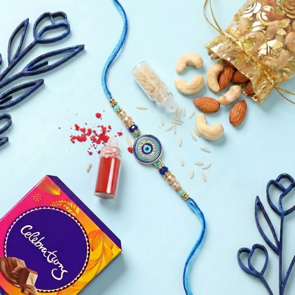 Evil Eye Rakhi with Dry Fruits & Chocolates - Angle 2