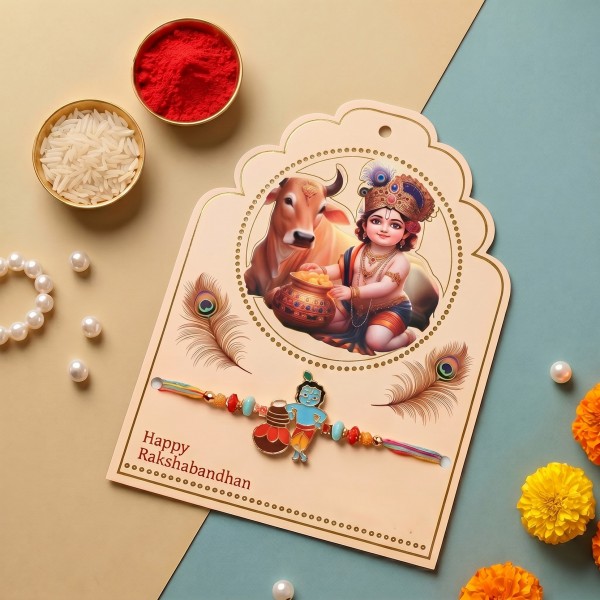 Standing Kanha Rakhi Gift Box with Dry Fruits and Chocolates - Angle 3