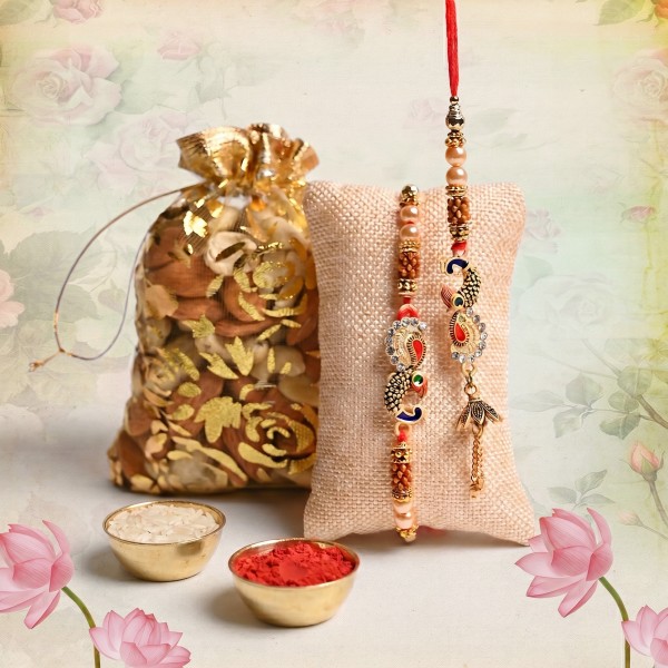 Peacock Rakhi for Bhaiya Bhabhi with Dry Fruits - Angle 2