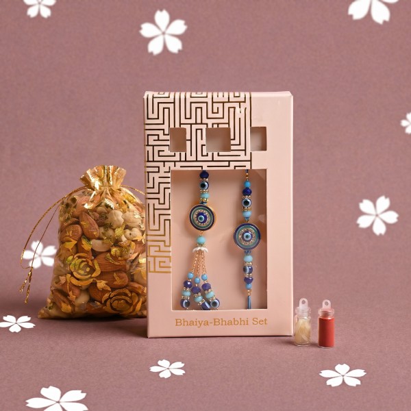 Evil Eye Bhaiya Bhabhi Rakhi Set with Dry Fruits - Angle 3