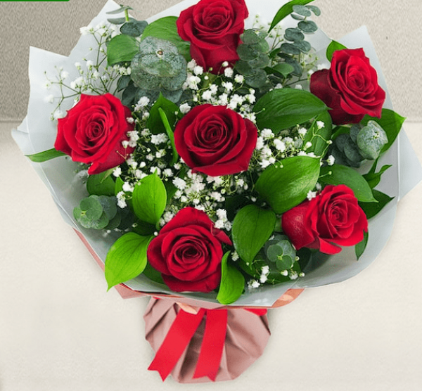 6 Red Roses Bouquet - Angle 2
