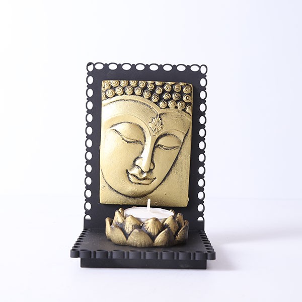 Lord Buddha With Wooden Baseand T light Holder