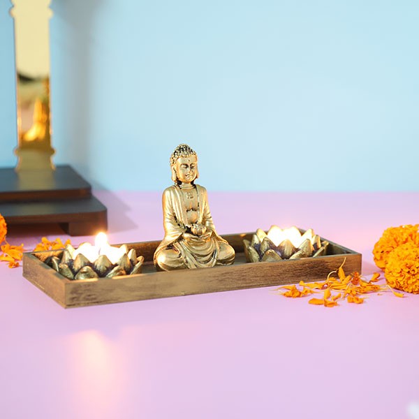 Meditating Buddha with T light holder