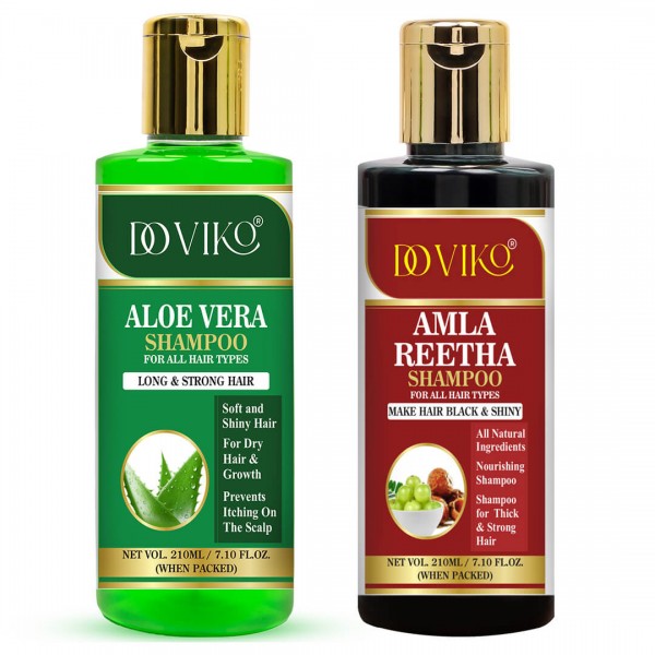 Doviko Natural Aloe Vera And Amla Reetha Shampoo - Pack of 2 (420ML) - Front
