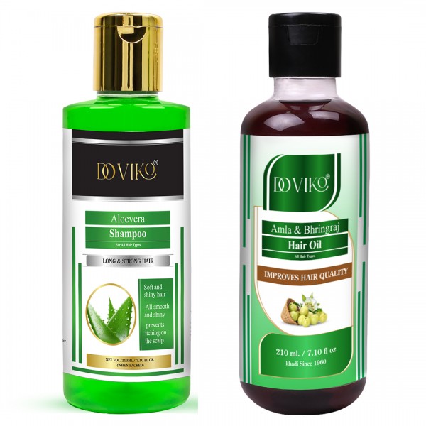 Doviko Aloe Vera Shampoo And Amla Bhringraj Oil - Pack of 2 (420ML) - Front