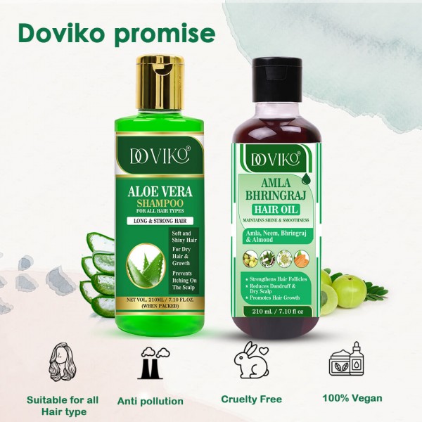 Doviko Aloe Vera Shampoo And Amla Bhringraj Oil - Pack of 2 (420ML) - Promise