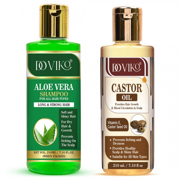 Doviko Aloe Vera Shampoo and Castor Hair Oil - Pack of 2 (420ML) - Front