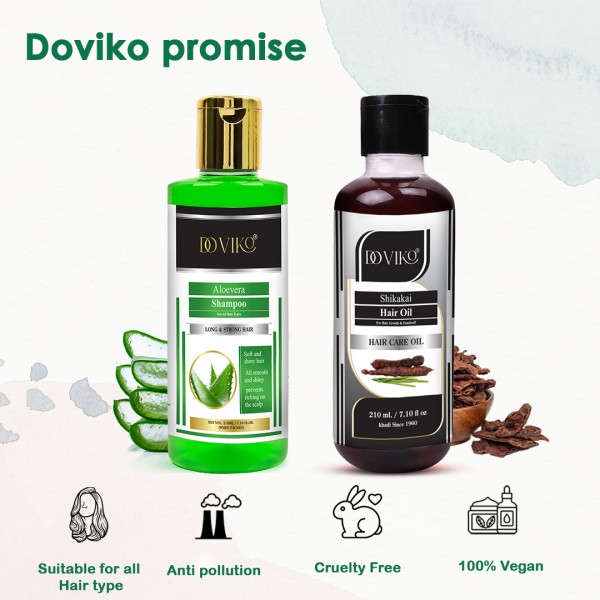 Doviko Aloe Vera Shampoo and Shikakai Hair Oil - Pack of 2 (420ML) - Promise