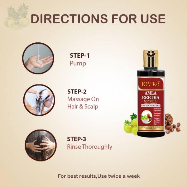 Doviko Natural Amla & Reetha Shampoo - Directions for Use