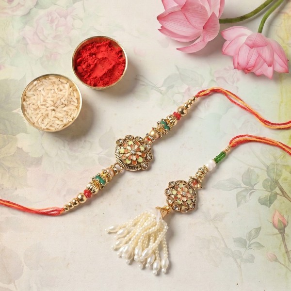 Beads Pendant Rakhi Set for Bhaiya Bhabhi with Dry Fruits - Angle 5