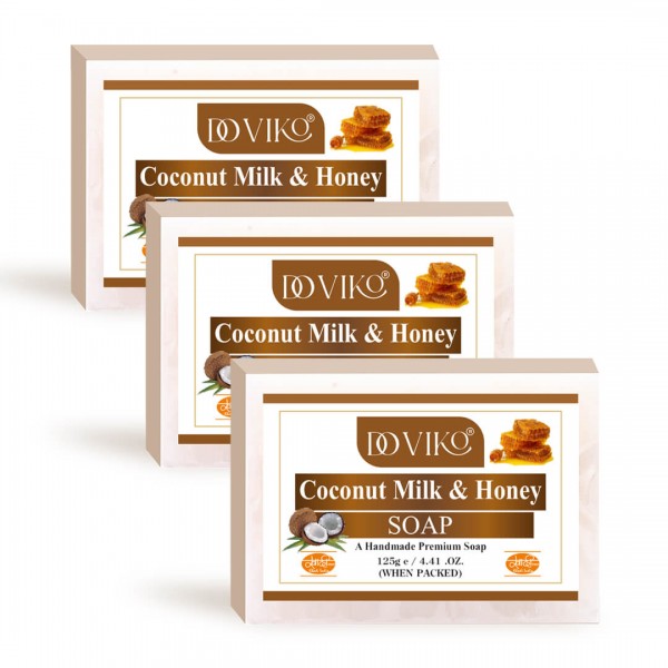 Doviko Coconut Milk & Honey Soap - Front - Pack of 3 (375gm)