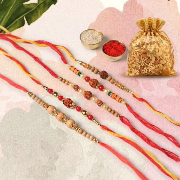 Rudraksha Rakhi & Chandan Rakhi - Set of 5 - Angle 2
