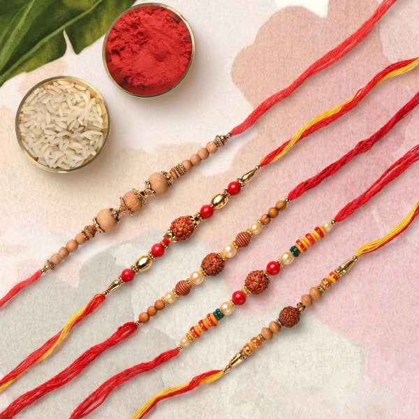 Rudraksha Rakhi & Chandan Rakhi - Set of 5 - Angle 3