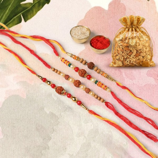 Rudraksha Rakhi with Dry Fruits - Set of 4 - Angle 2
