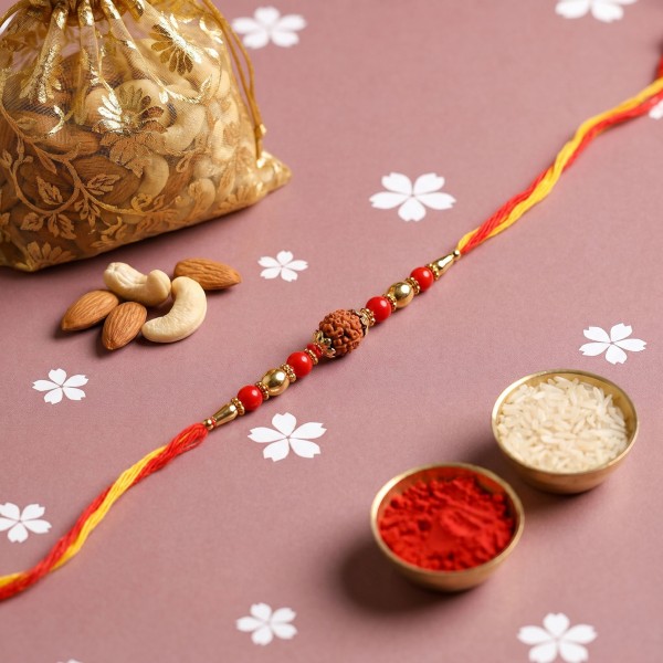 Splendid Rudraksha Rakhi with Dry Fruits - Angle 2