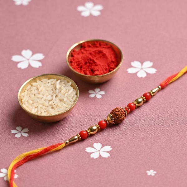 Splendid Rudraksha Rakhi with Dry Fruits - Angle 3