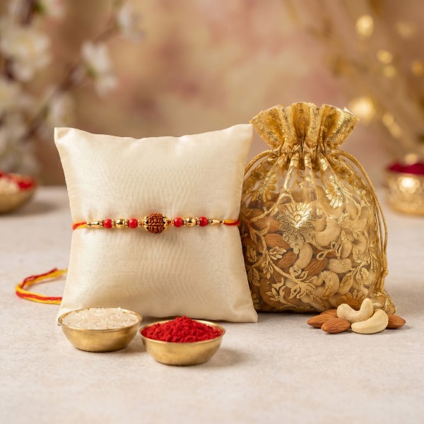 Splendid Rudraksha Rakhi with Dry Fruits - Main