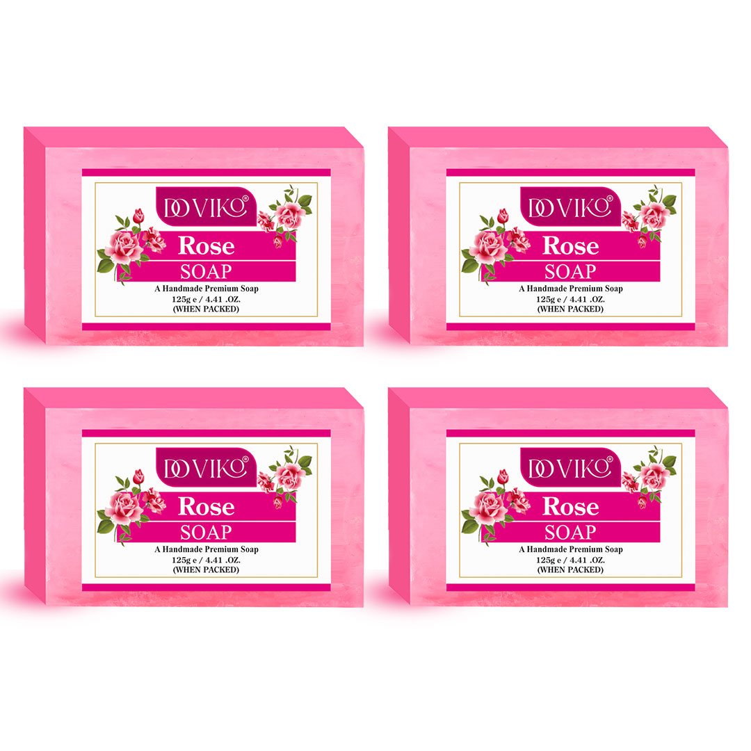 Doviko Rose Soap - Handmade, Natural & Pure Soap - Pack of 4 (500 gm)
