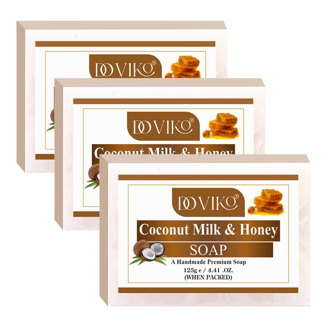 Doviko Pure Coconut Milk & Honey Soap - Pack of 3 (375 g)