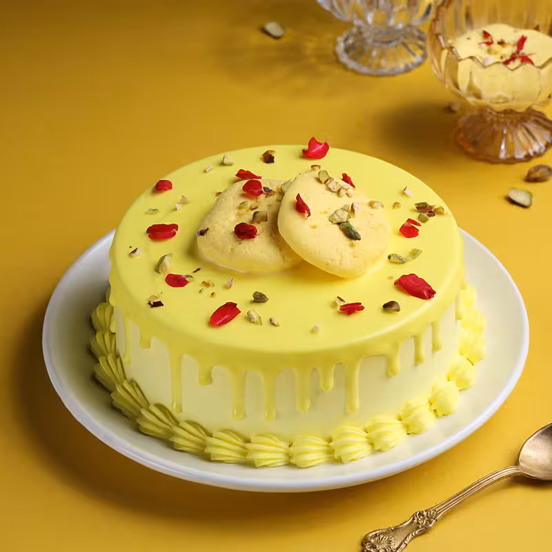 Golden Hour Rasmalai Pista Cake